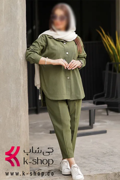 ست شومیز شلوار رنگ زیتونی