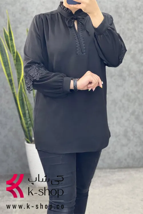 شومیز کرستال مشکی یقه روبانی