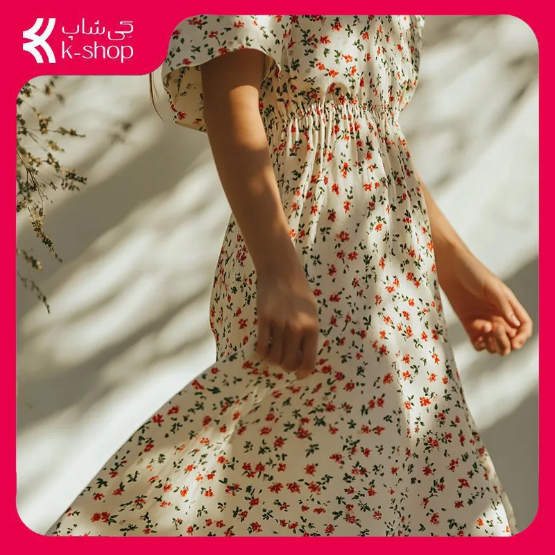 پیراهن نخی دامنی گل‌ریز