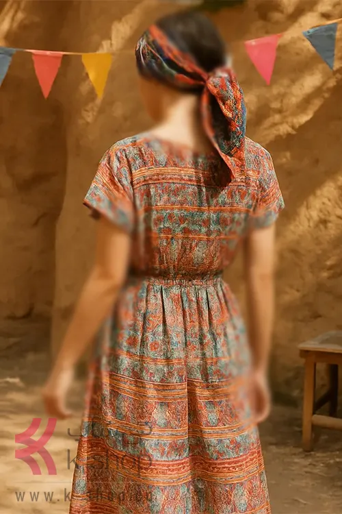 پیراهن نخی گلدار بندری
